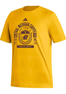 Adidas Central Michigan Chippewas Gold Arch Mascot Short Sleeve T Shirt