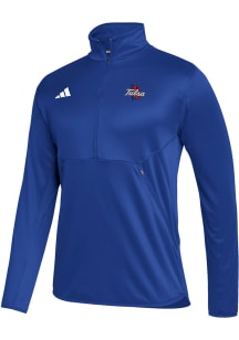 Adidas Tulsa Golden Hurricane Mens Blue Sideline Knit Long Sleeve 1/4 Zip Pullover
