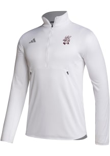 Adidas Texas A&amp;M Aggies Mens White Sideline Knit Baseball Ol Sarge Long Sleeve 1/4 Zip Pullover