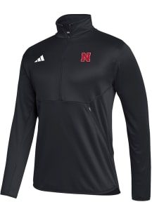 Mens Nebraska Cornhuskers Black Adidas Sideline Knit Qtr Zip Pullover