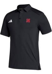 Mens Nebraska Cornhuskers Black Adidas Classic Short Sleeve Polo Shirt