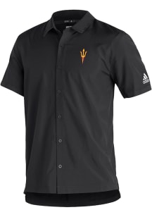 Adidas Arizona State Sun Devils Mens Black Sideline Full Button Short Sleeve Dress Shirt