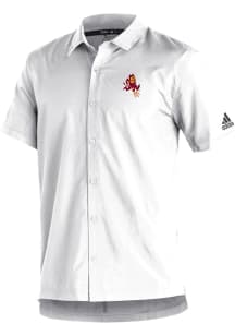 Adidas Arizona State Sun Devils Mens White Sideline Sparky Full Button Short Sleeve Dress Shirt