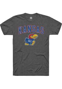 Rally Kansas Jayhawks Grey Distressed Arch Mascot Short Sleeve T Shirt