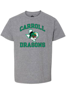 Rally Carroll High School Dragons Youth Grey Number One Design Distressed Short Sleeve T-Shirt