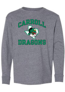 Rally Carroll High School Dragons Youth Grey Number One Design Distressed Long Sleeve T-Shirt