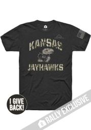 Rally Kansas Jayhawks Black Folds of Honor Camo Number One Short Sleeve Fashion T Shirt
