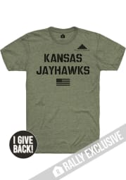 Rally Kansas Jayhawks Olive Folds of Honor Stencil Short Sleeve Fashion T Shirt