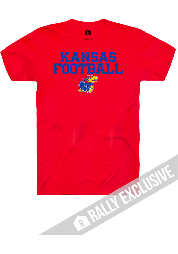 Rally Kansas Jayhawks Red Football Stacked Short Sleeve T Shirt