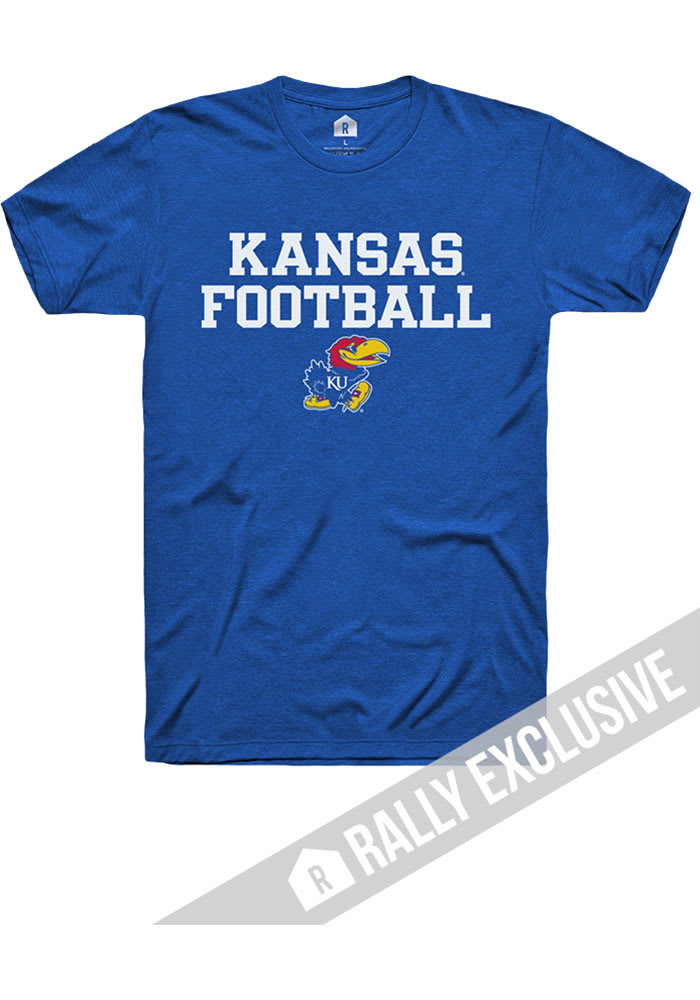 Rally Kansas Jayhawks Blue Football Stacked Short Sleeve T Shirt