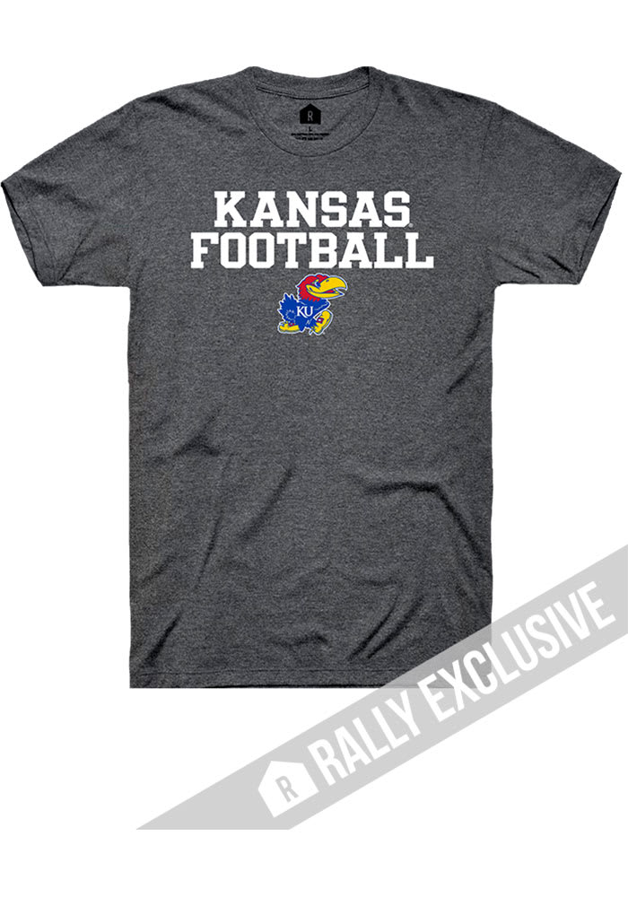 Rally Kansas Jayhawks Charcoal Football Stacked Short Sleeve T Shirt