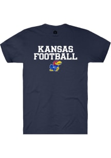 Rally Kansas Jayhawks Navy Blue Football Stacked Short Sleeve T Shirt