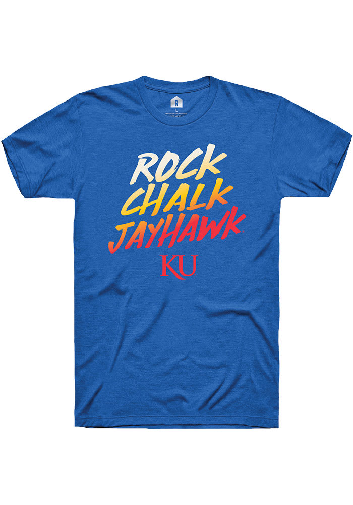 Rally Kansas Jayhawks Blue Rock Chalk Fade Short Sleeve Fashion T Shirt