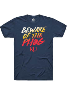 Rally Kansas Jayhawks Navy Blue Beware Of The Phog Fade Short Sleeve Fashion T Shirt