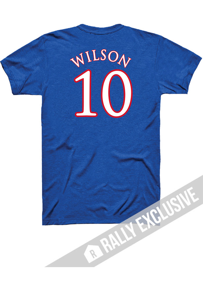 Jalen Wilson Kansas Jayhawks Blue Player Name and Number Short Sleeve Player T Shirt