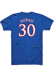 Ochai Agbaji Kansas Jayhawks Blue Player Name and Number Short Sleeve Player T Shirt