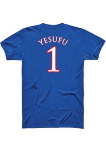 Joseph Yesufu Kansas Jayhawks Blue Basketball Player Name and Number Short Sleeve Player T Shirt