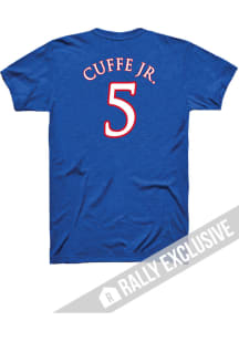 Kyle Cuffe Jr Kansas Jayhawks Blue Basketball Player Name and Number Short Sleeve Player T Shirt
