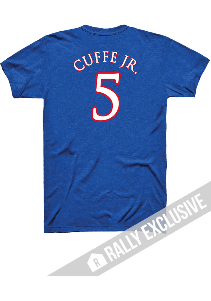 Kyle Cuffe Jr Kansas Jayhawks Blue Player Name and Number Short Sleeve Player T Shirt