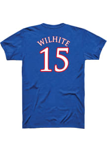 Dillon Wilhite Kansas Jayhawks Blue Basketball Player Name and Number Short Sleeve Player T Shir..
