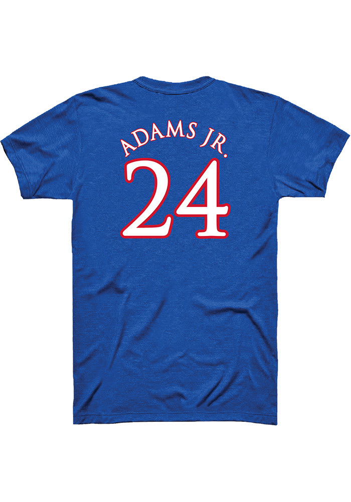 KJ Adams Jr Kansas Jayhawks Blue Player Name and Number Short Sleeve Player T Shirt