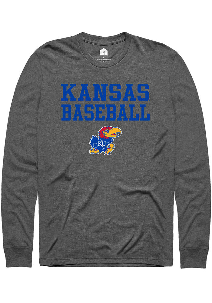 Rally Kansas Jayhawks Grey Baseball Stacked Long Sleeve T Shirt