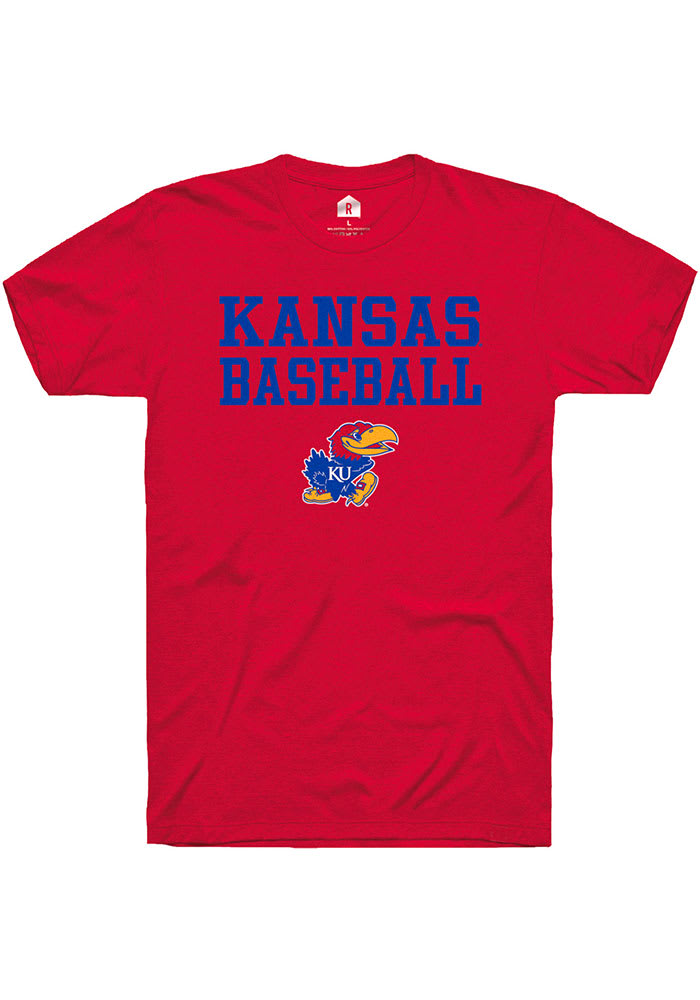 Rally Kansas Jayhawks Red Baseball Stacked Short Sleeve T Shirt