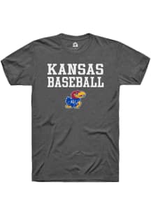 Rally Kansas Jayhawks Charcoal Baseball Stacked Short Sleeve T Shirt