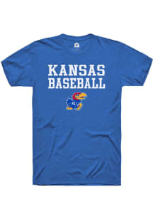 Rally Kansas Jayhawks Blue Baseball Stacked Short Sleeve T Shirt