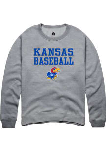 Rally Kansas Jayhawks Mens Grey Baseball Stacked Long Sleeve Crew Sweatshirt