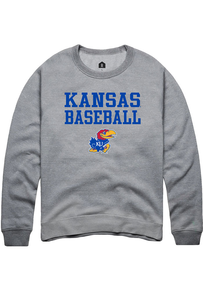 Rally Kansas Jayhawks Mens Charcoal Baseball Stacked Long Sleeve Crew Sweatshirt