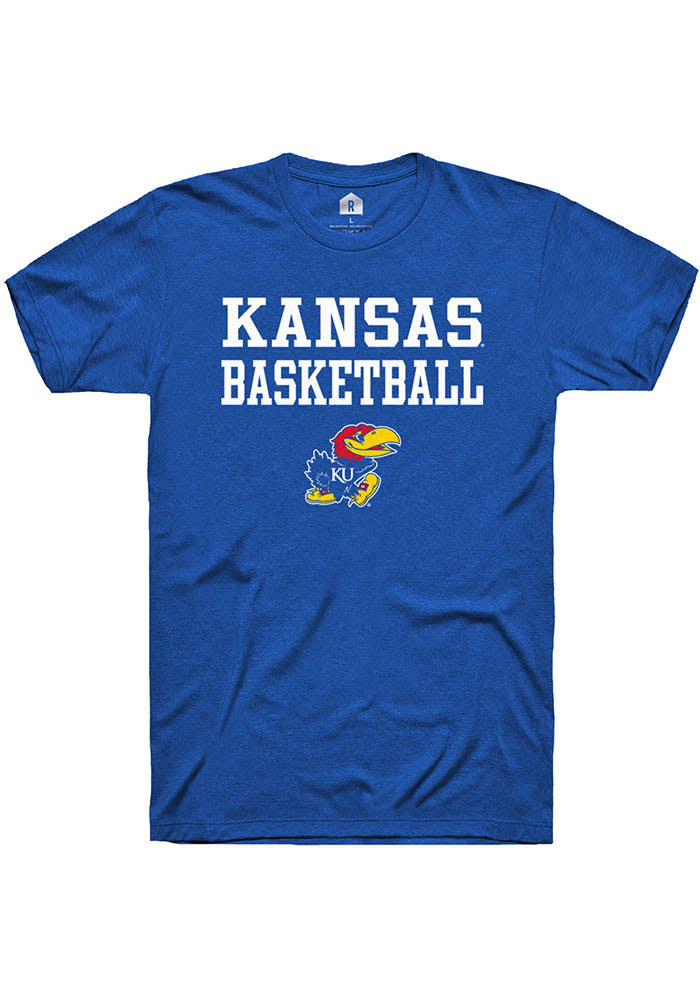 Rally Kansas Jayhawks Blue Basketball Stacked Short Sleeve T Shirt