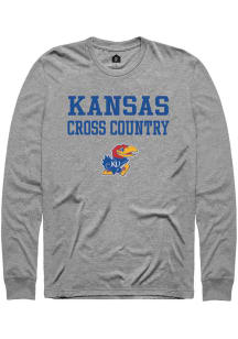Rally Kansas Jayhawks Grey Cross Country Stacked Long Sleeve T Shirt