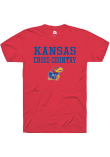 Rally Kansas Jayhawks Red Cross Country Stacked Short Sleeve T Shirt