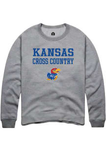 Rally Kansas Jayhawks Mens Charcoal Cross Country Stacked Long Sleeve Crew Sweatshirt