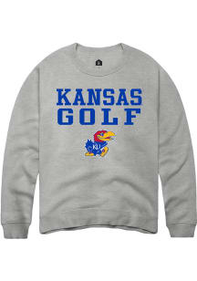Rally Kansas Jayhawks Mens Grey Golf Stacked Long Sleeve Crew Sweatshirt