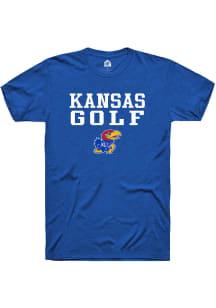 Rally Kansas Jayhawks Blue Golf Stacked Short Sleeve T Shirt
