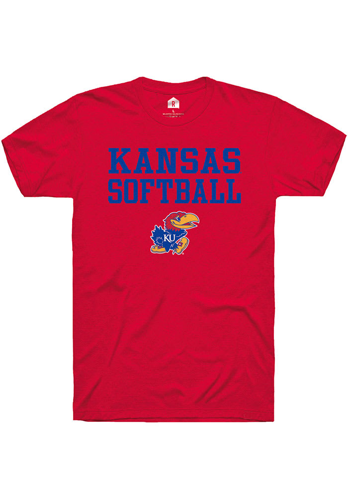 Rally Kansas Jayhawks Red Softball Stacked Short Sleeve T Shirt