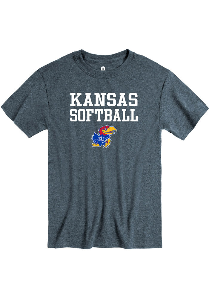 Rally Kansas Jayhawks Charcoal Softball Stacked Short Sleeve T Shirt
