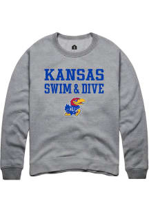 Rally Kansas Jayhawks Mens Grey Swim and Dive Stacked Long Sleeve Crew Sweatshirt