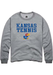 Rally Kansas Jayhawks Mens Grey Tennis Stacked Long Sleeve Crew Sweatshirt