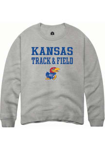 Rally Kansas Jayhawks Mens Grey Track and Field Stacked Long Sleeve Crew Sweatshirt