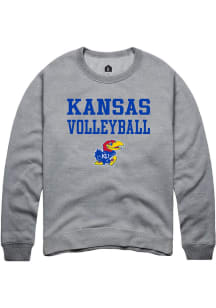 Rally Kansas Jayhawks Mens Grey Volleyball Stacked Long Sleeve Crew Sweatshirt