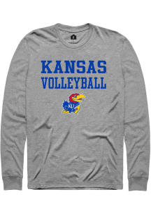 Rally Kansas Jayhawks Grey Volleyball Stacked Long Sleeve T Shirt