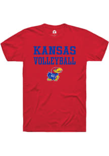 Rally Kansas Jayhawks Red Volleyball Stacked Short Sleeve T Shirt