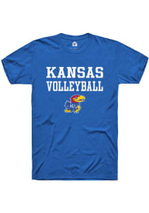 Rally Kansas Jayhawks Blue Volleyball Stacked Short Sleeve T Shirt