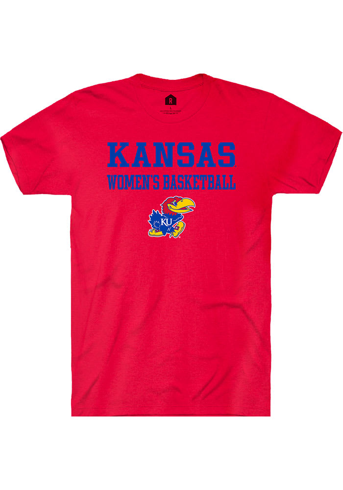 Rally Kansas Jayhawks Red Womens Basketball Stacked Short Sleeve T Shirt