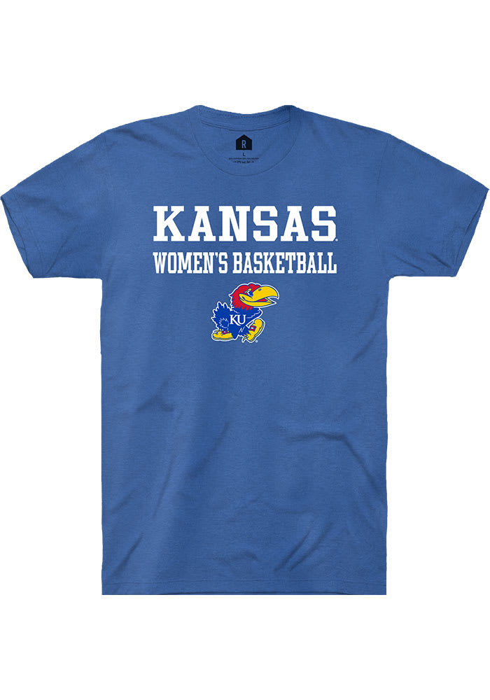 Rally Kansas Jayhawks Blue Womens Basketball Stacked Short Sleeve T Shirt