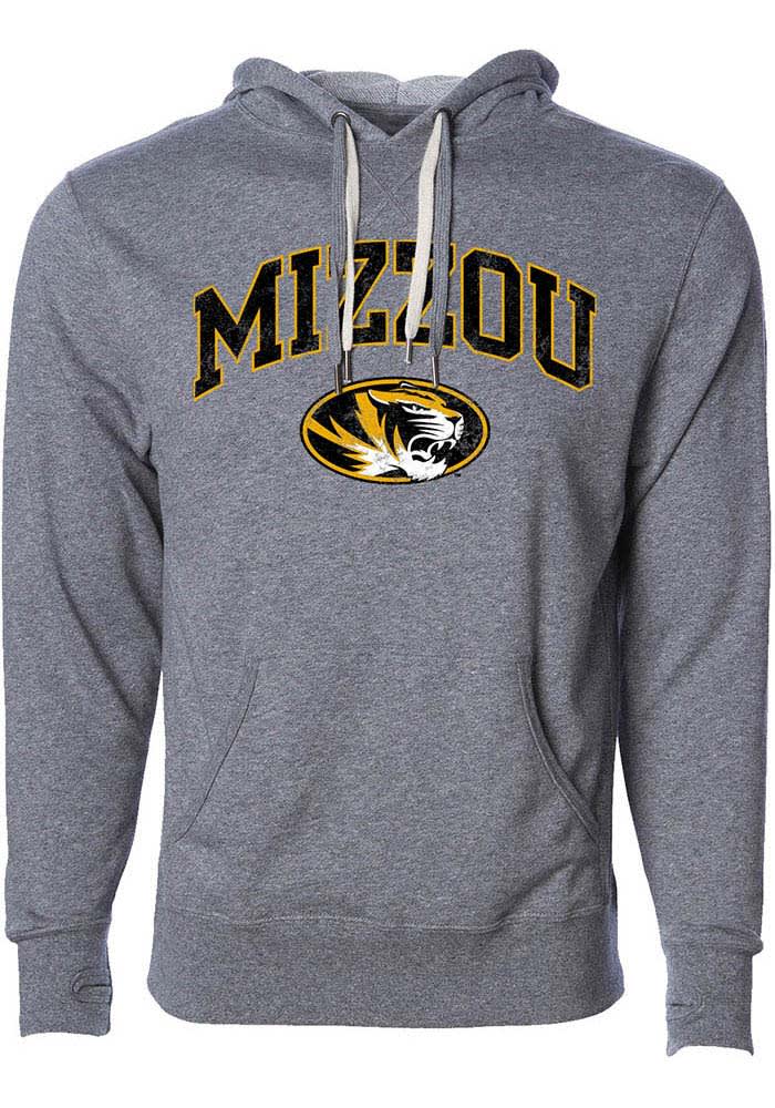 Rally Missouri Tigers Mens Grey Arch Mascot Distressed Long Sleeve Hoodie