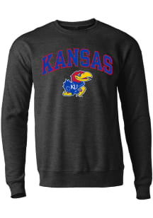 Rally Kansas Jayhawks Mens Charcoal Arch Mascot Long Sleeve Crew Sweatshirt
